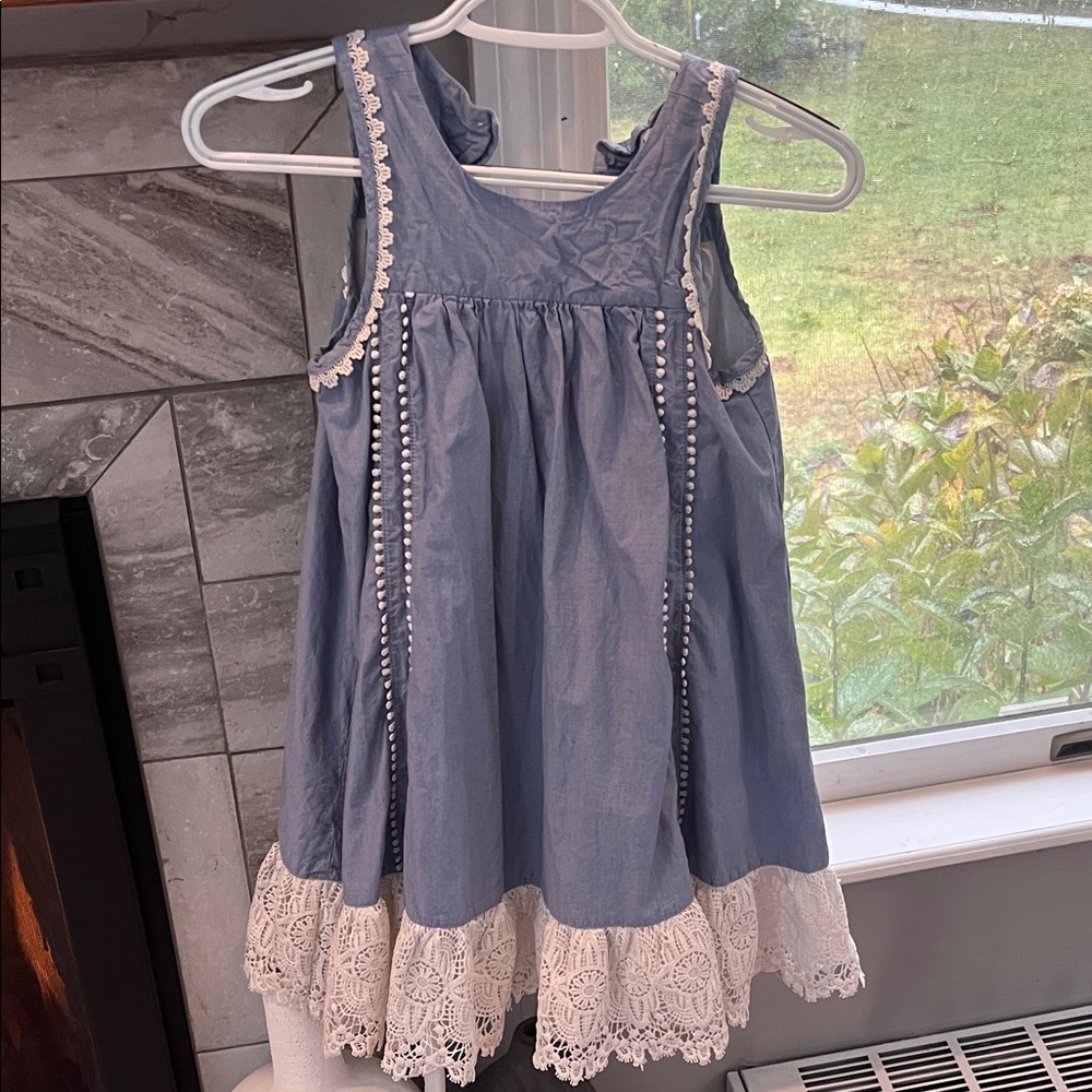 Artisan Ny Blue Dress with Cream Trim